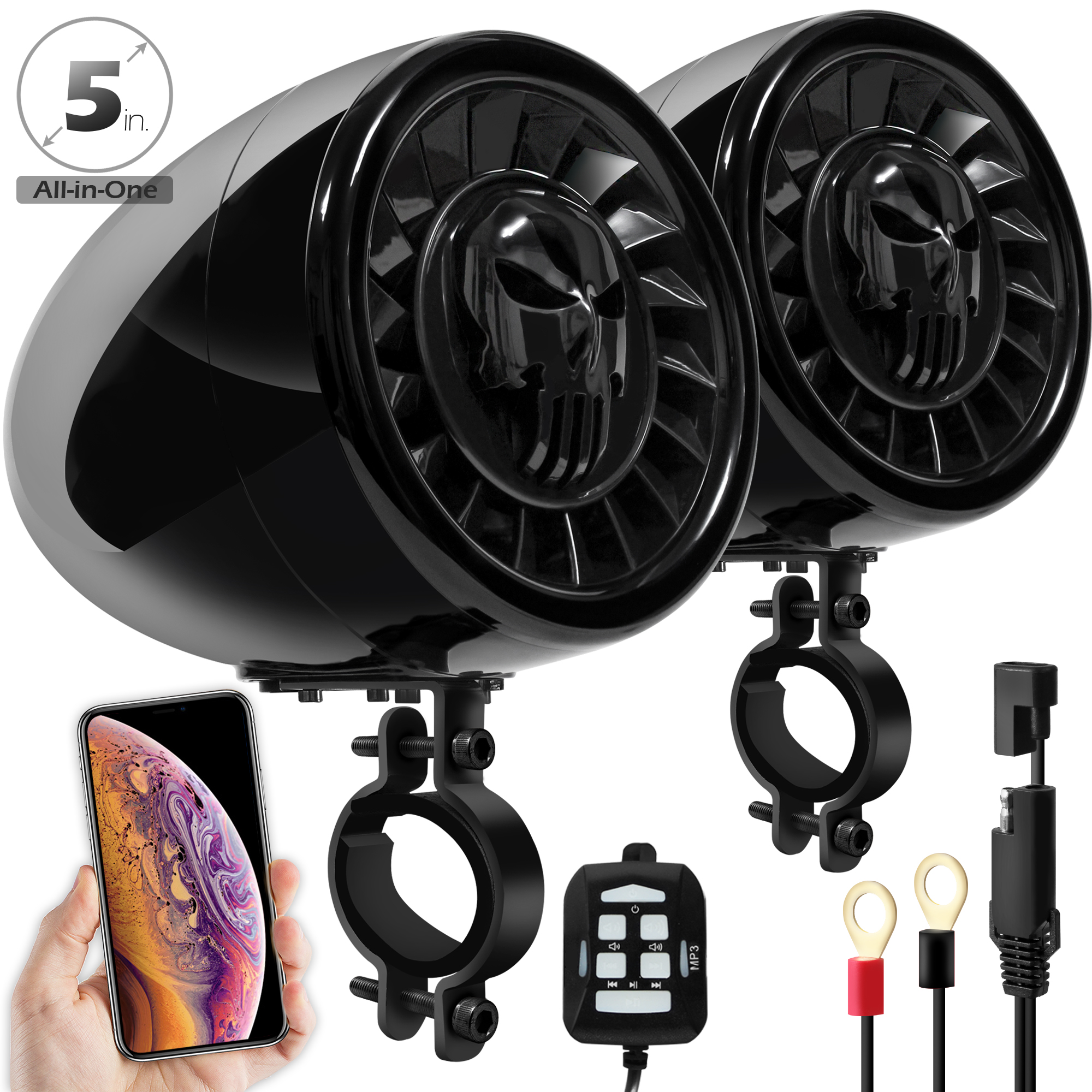 GoHawk AS5-X 5 in. 600W All-in-One Bluetooth Motorcycle Stereo Speakers ...