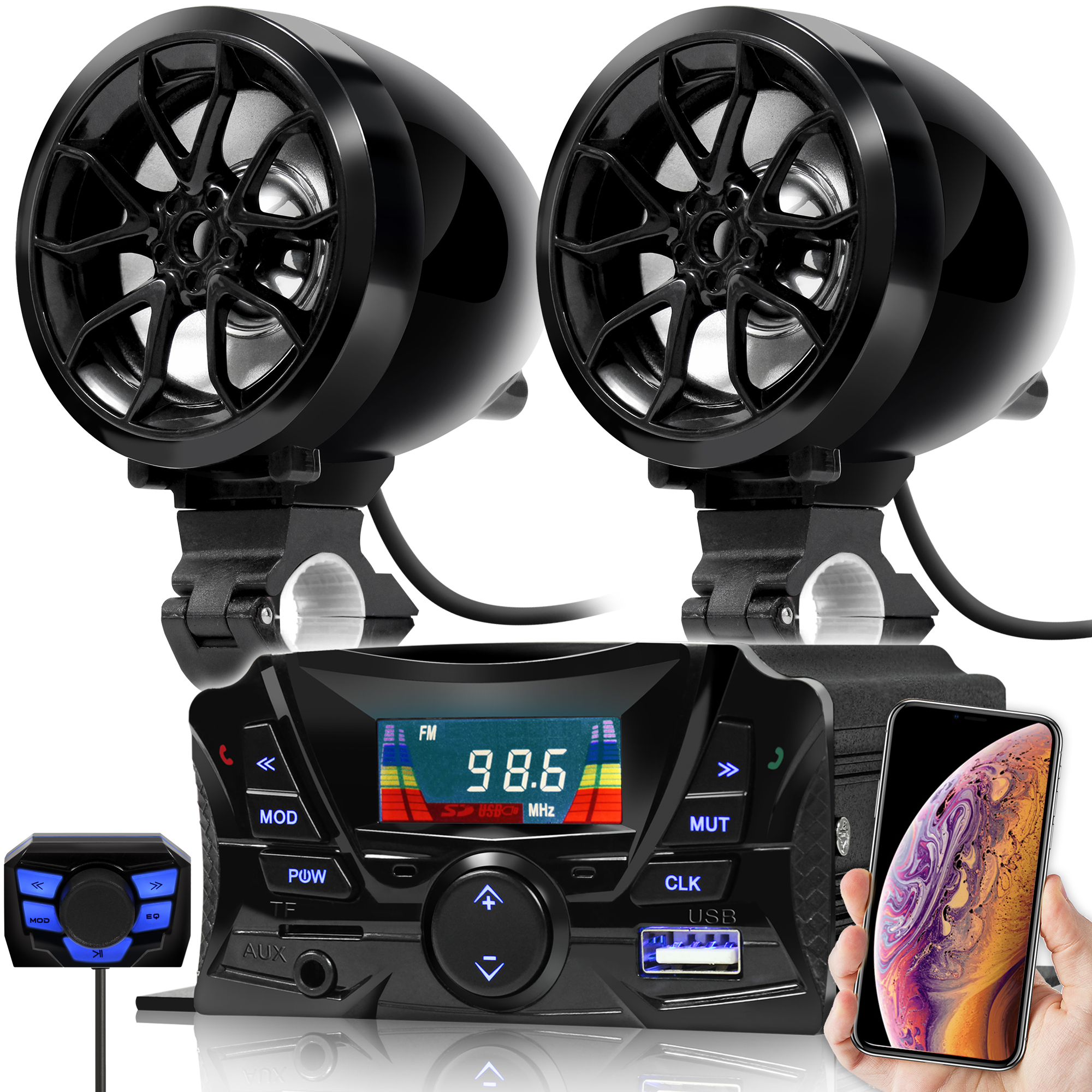 GoHawk TS3 3 in. 180W Bluetooth Motorcycle Stereo Speakers and ...