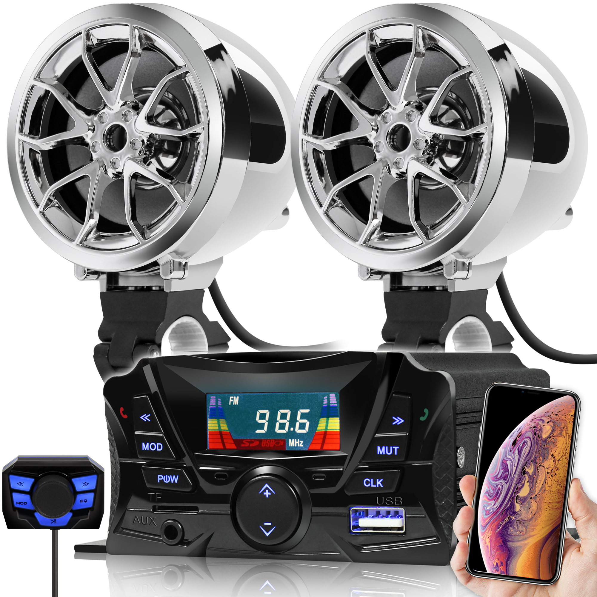 Bluetooth Amplifier Waterproof Motorcycle Stereo Speaker System MP3 FM Radio AUX