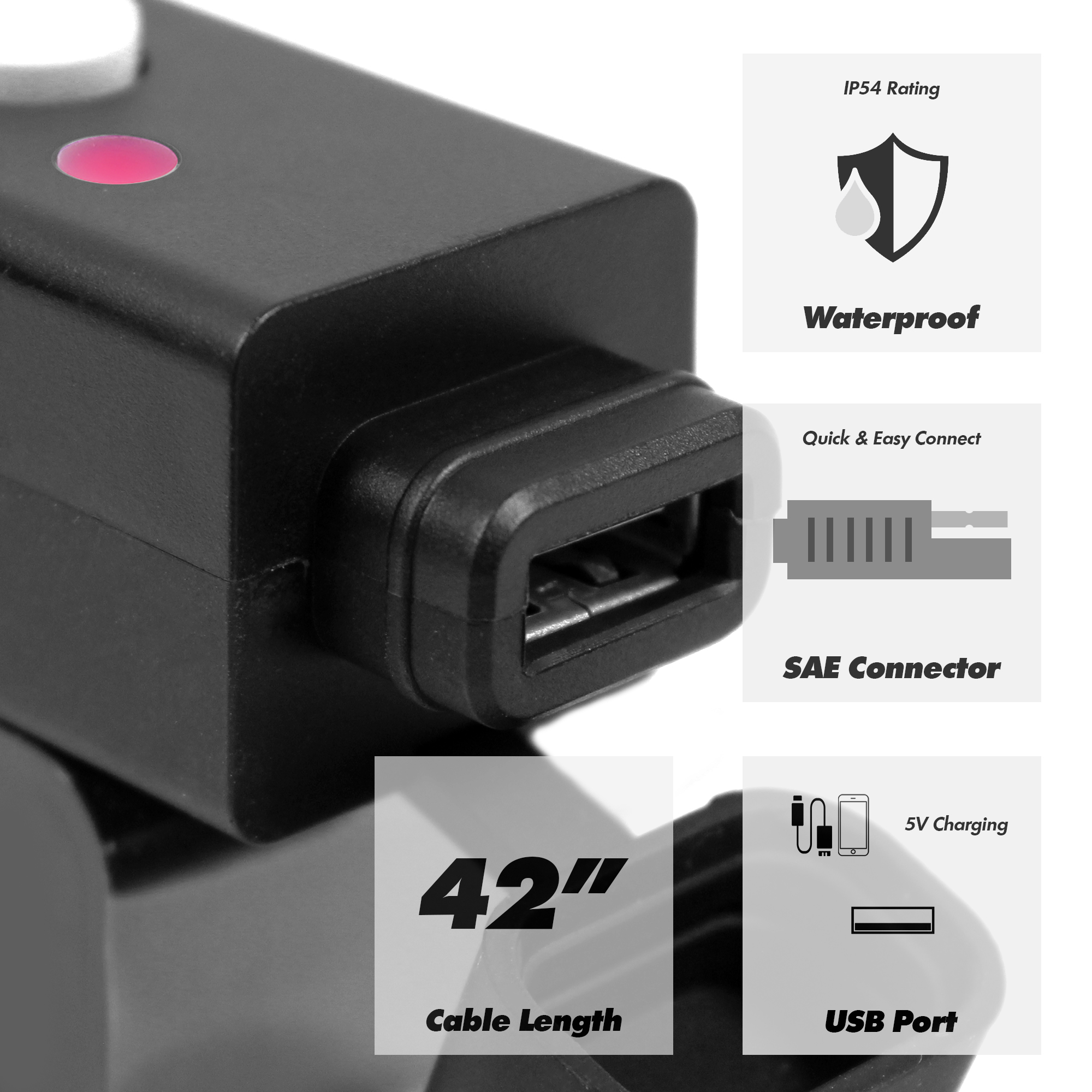 thumbnail image 2 of Motorcycle SAE To USB Cable Adaptor Voltmeter USB Charger Waterproof Fast Chargi 2 of 14